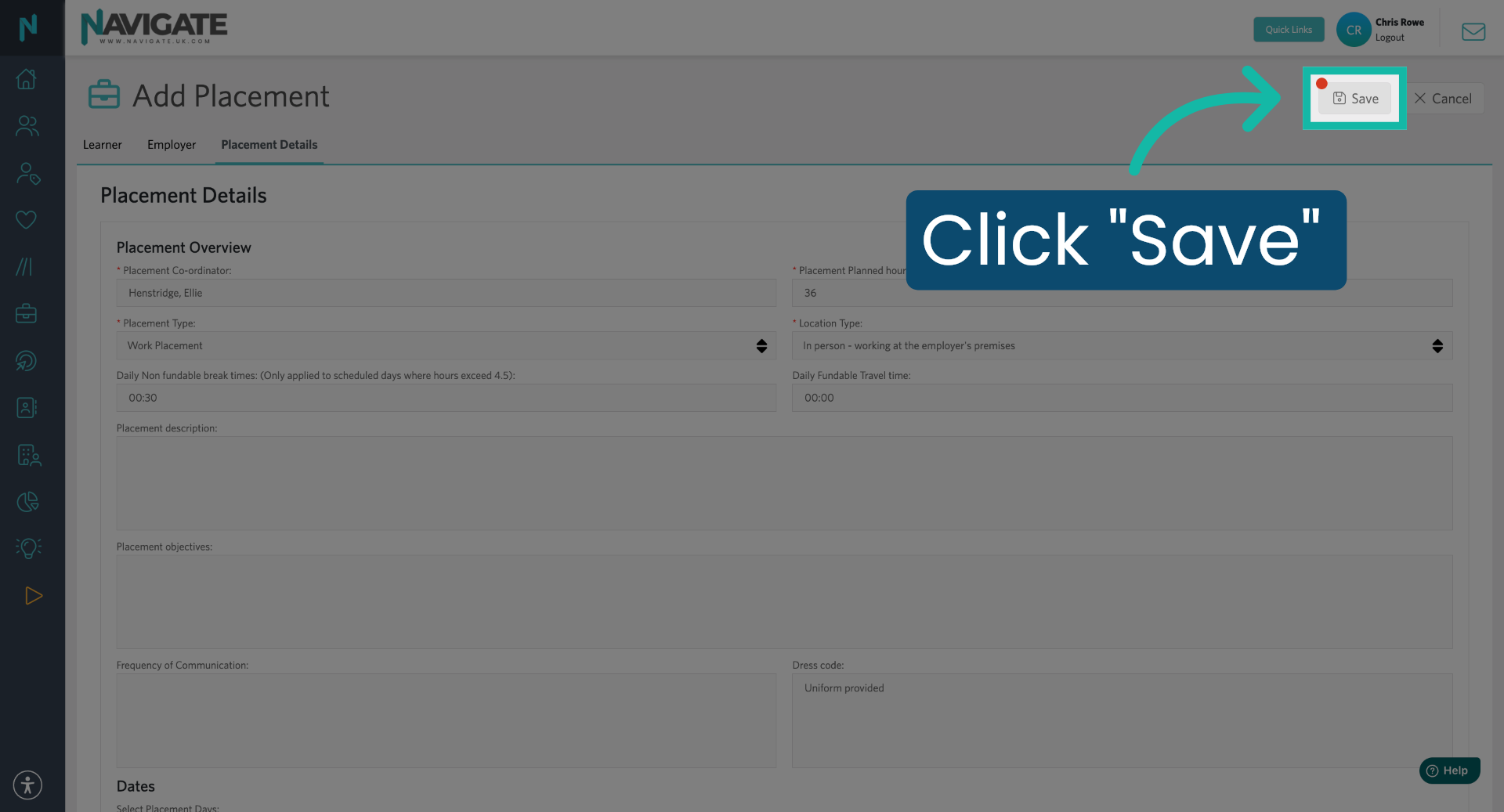 Save New Placement Record