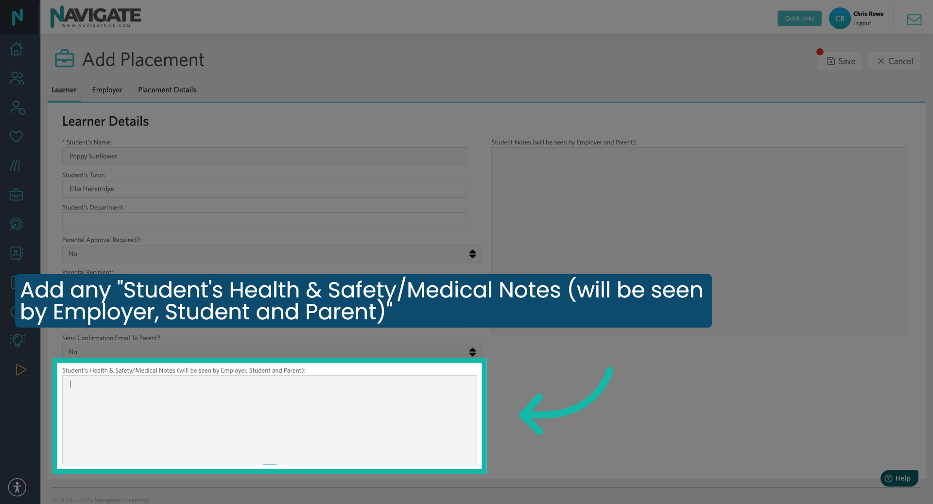Add any Health and Safety Notes