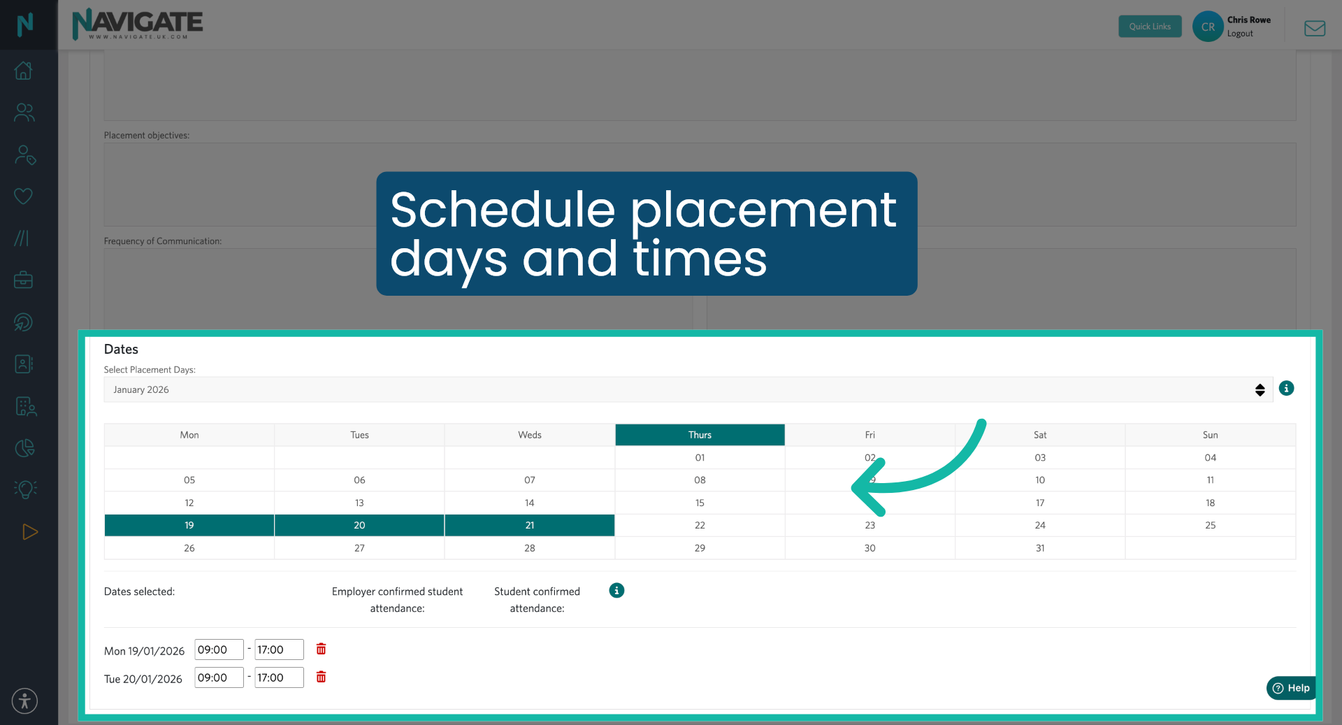 Schedule Placement Days and Times