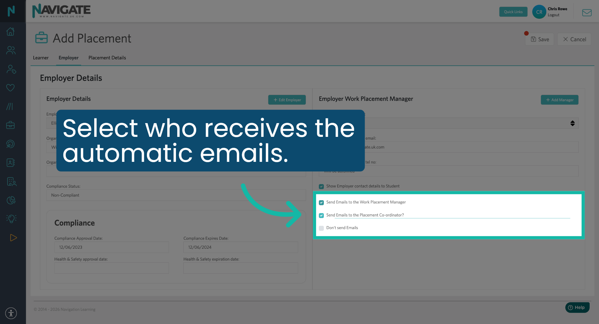 Select Automatic email Recipients