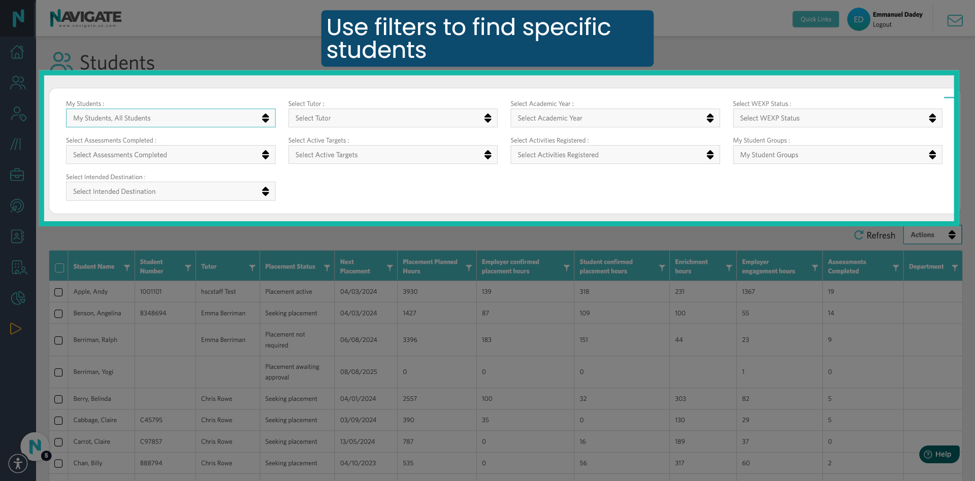 Filter for specific students