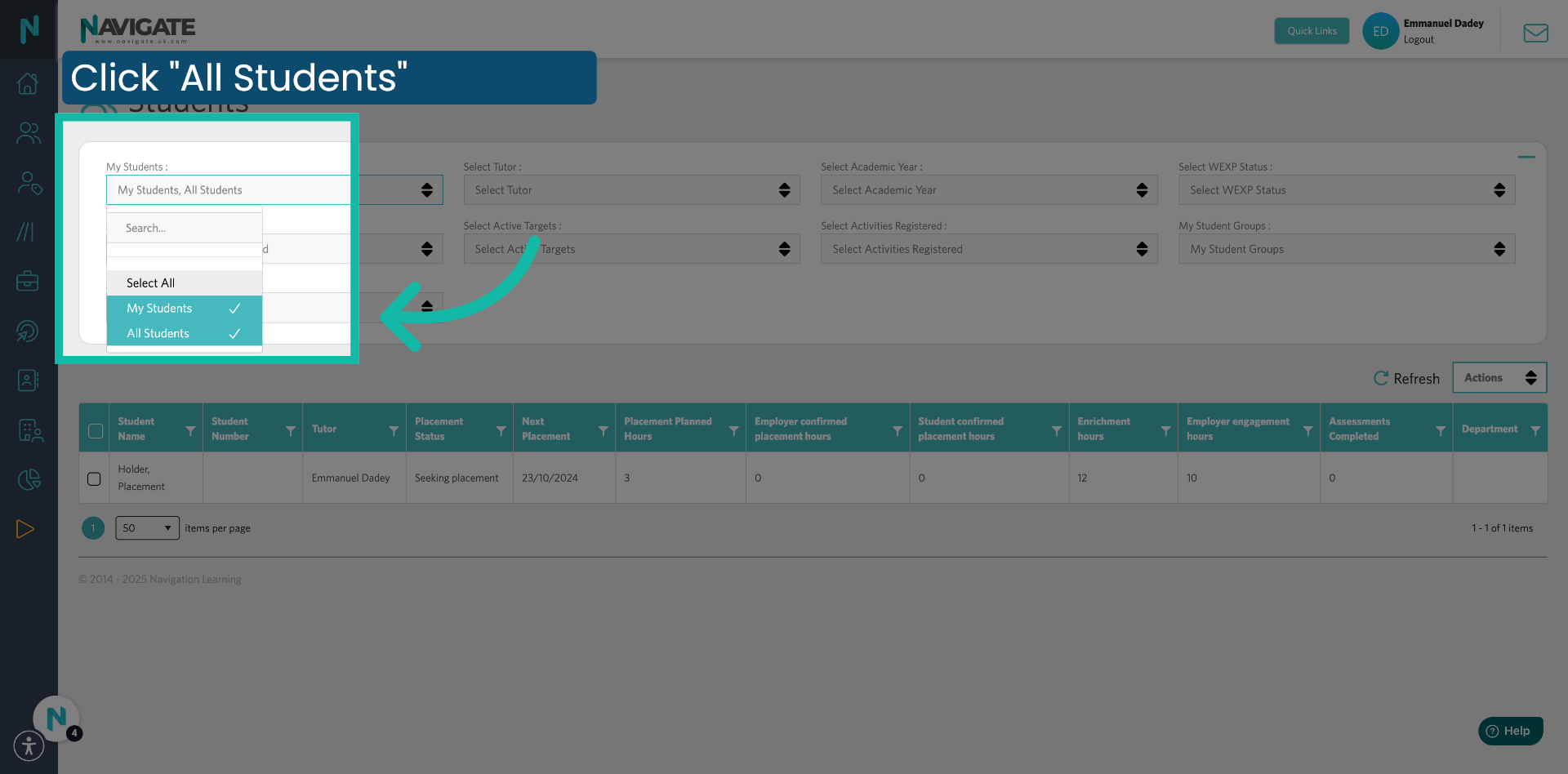 Click 'All Students'