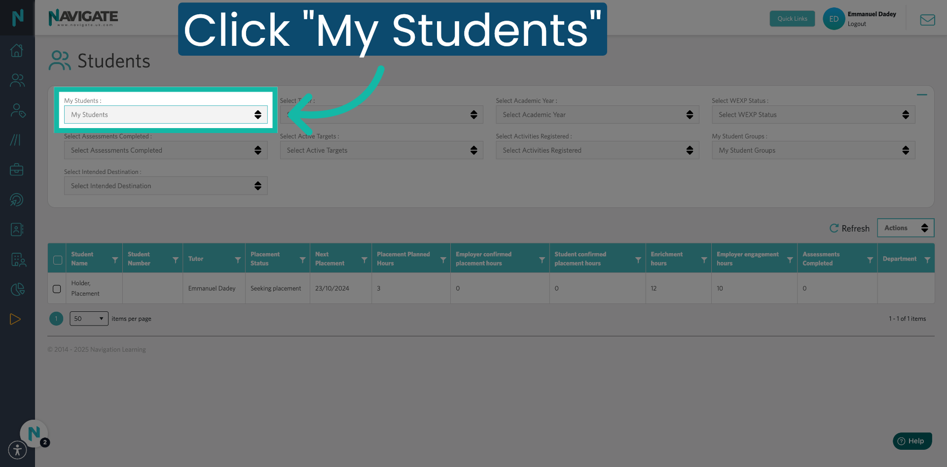 Click 'My Students'