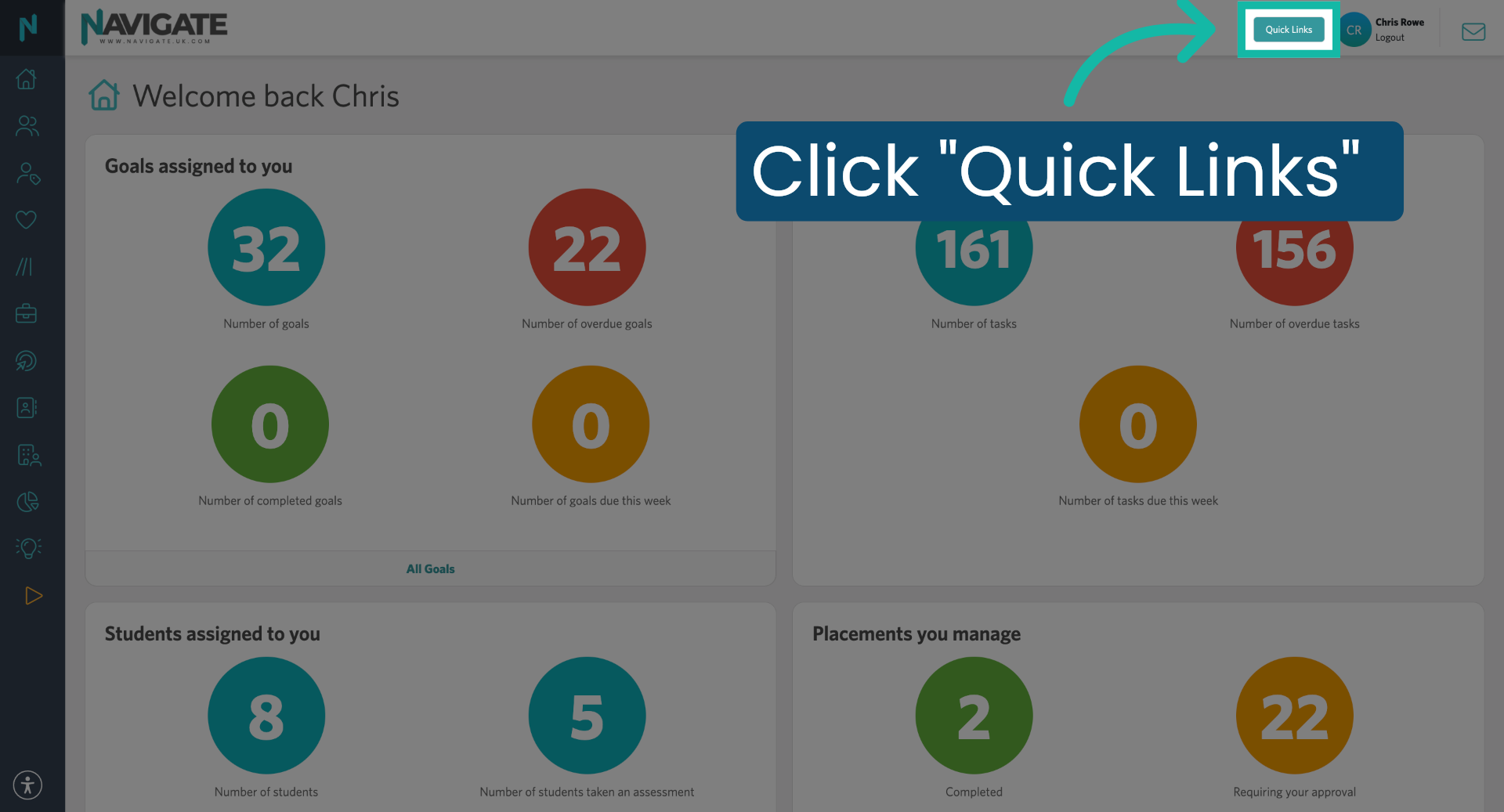 Open Quick Links Menu