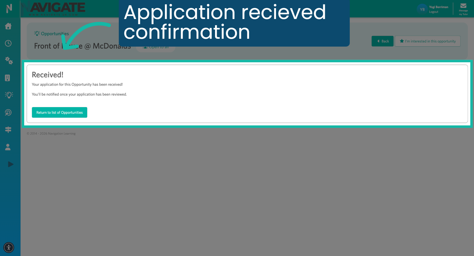 Acknowledge Application Receipt