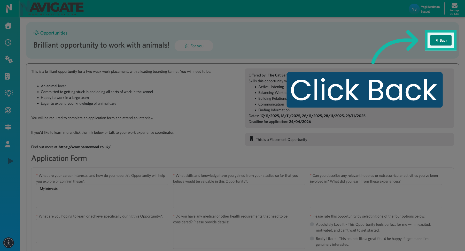 Return to Previous Opportunity