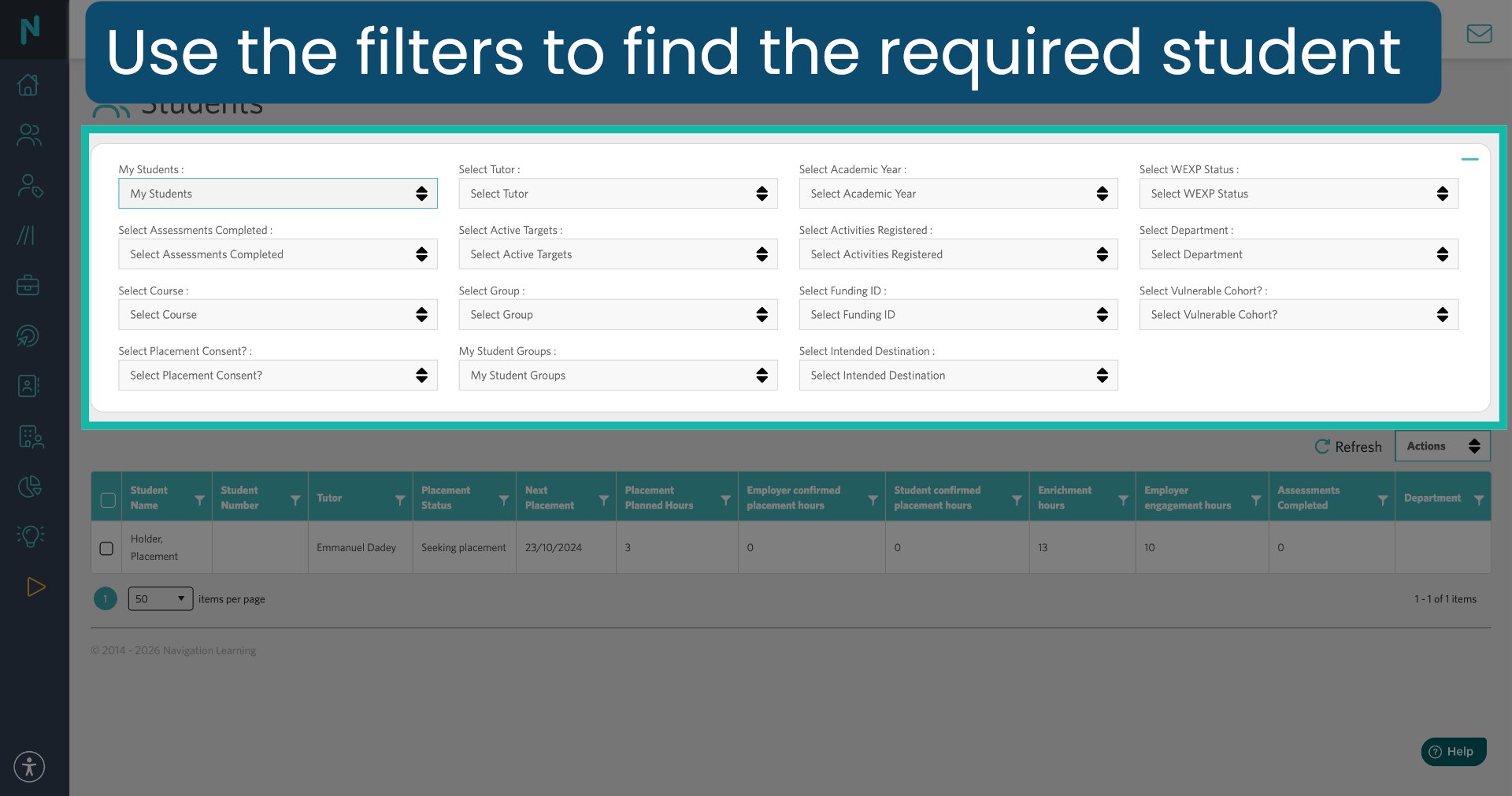 Expand the students search
