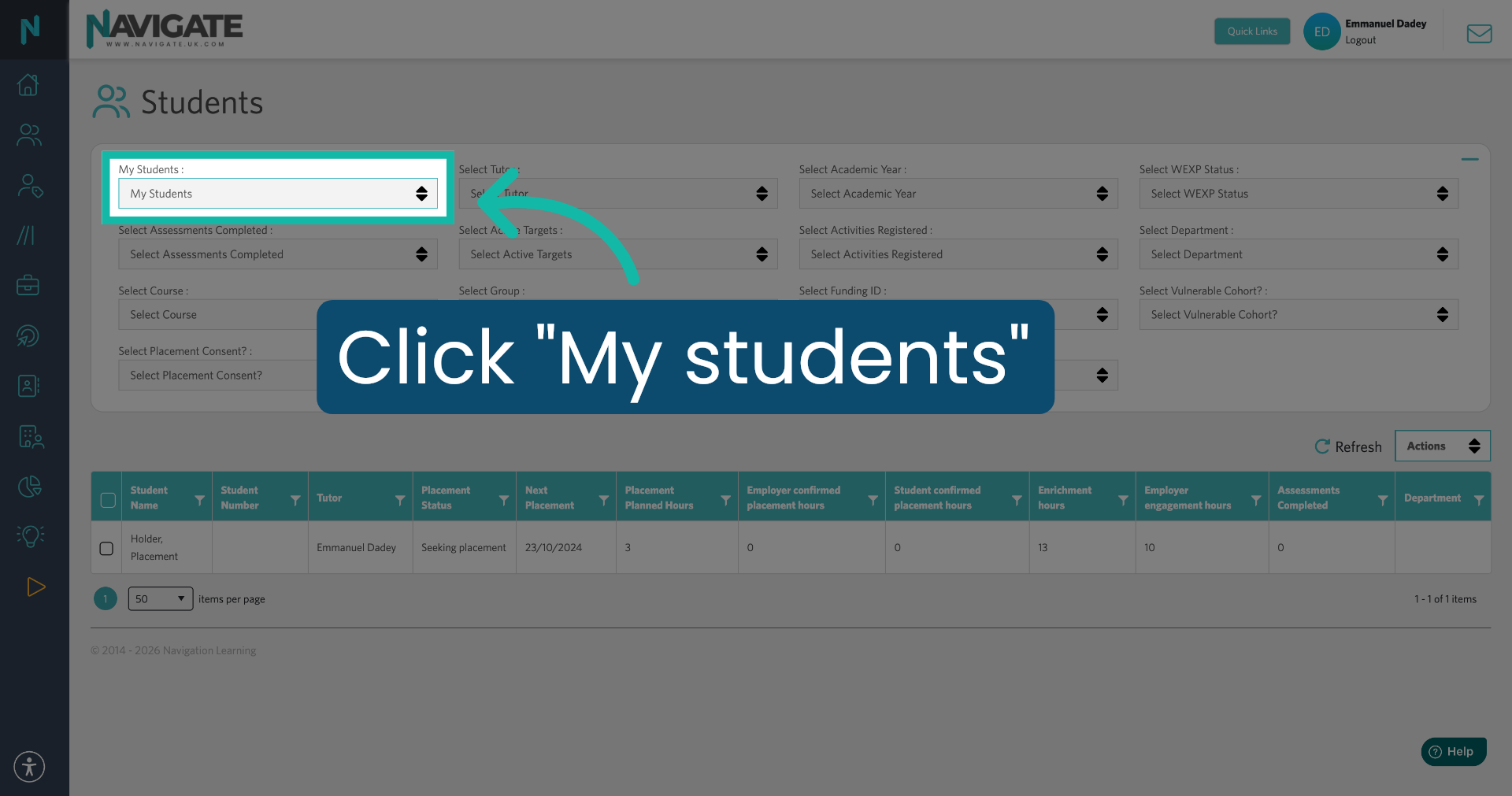 Expand the students search