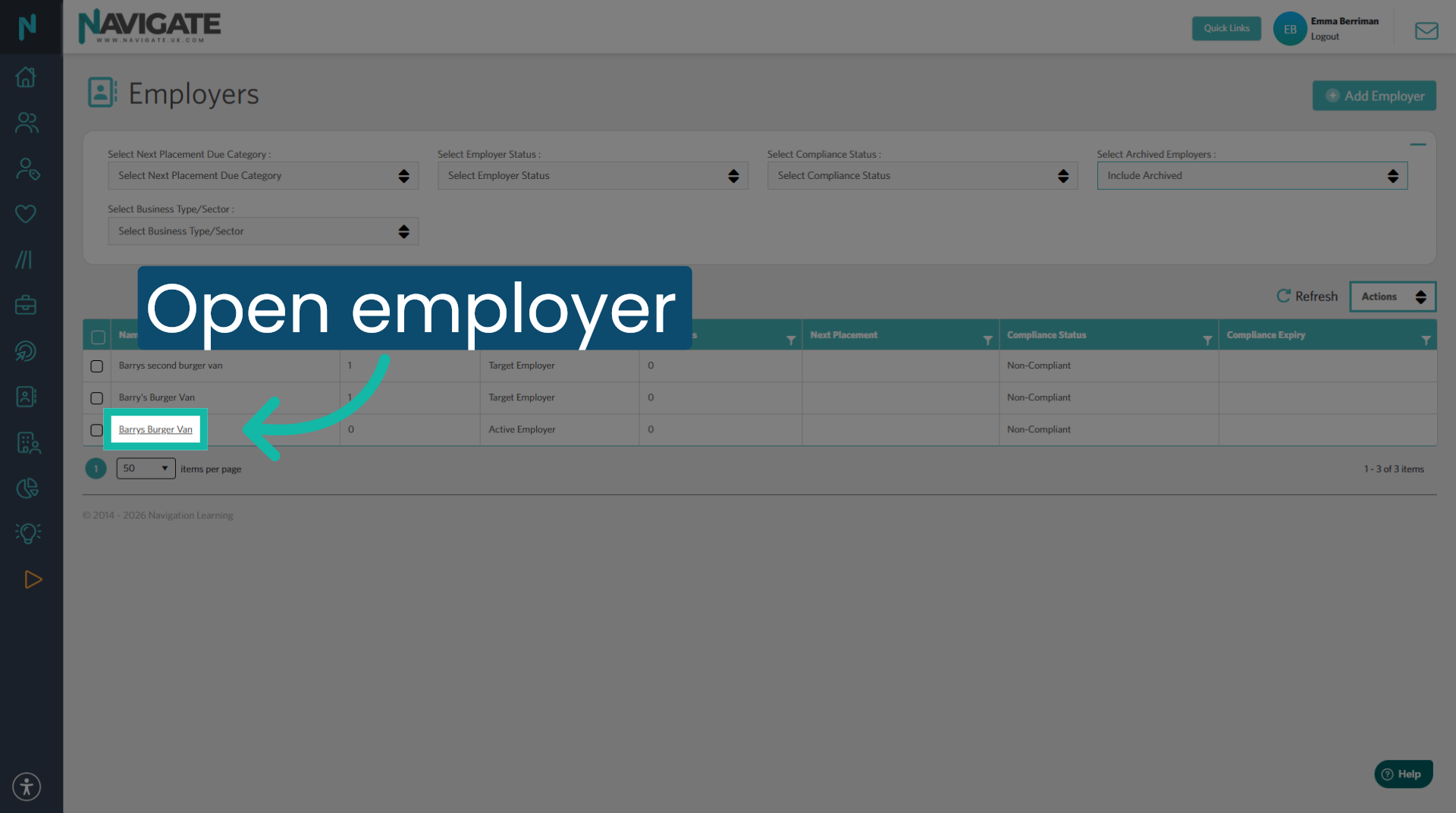 Open Employer Details