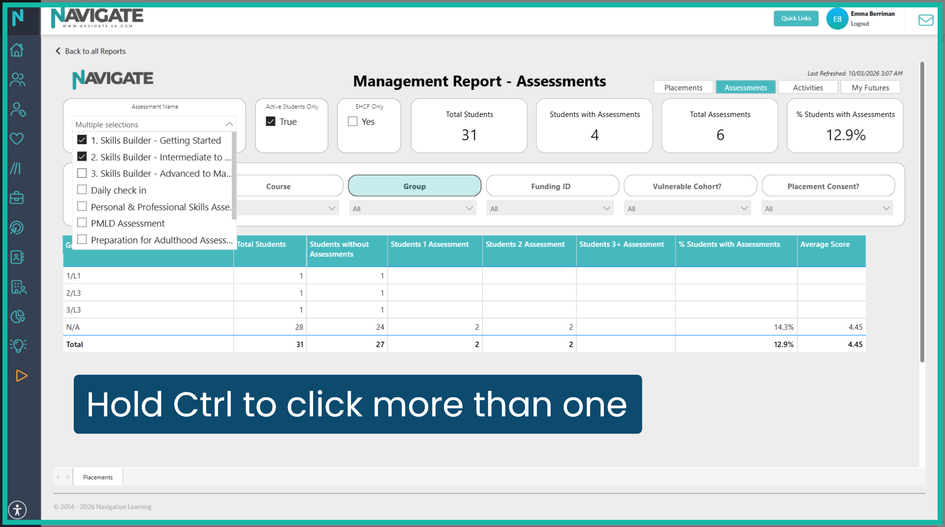 View more than one assessment