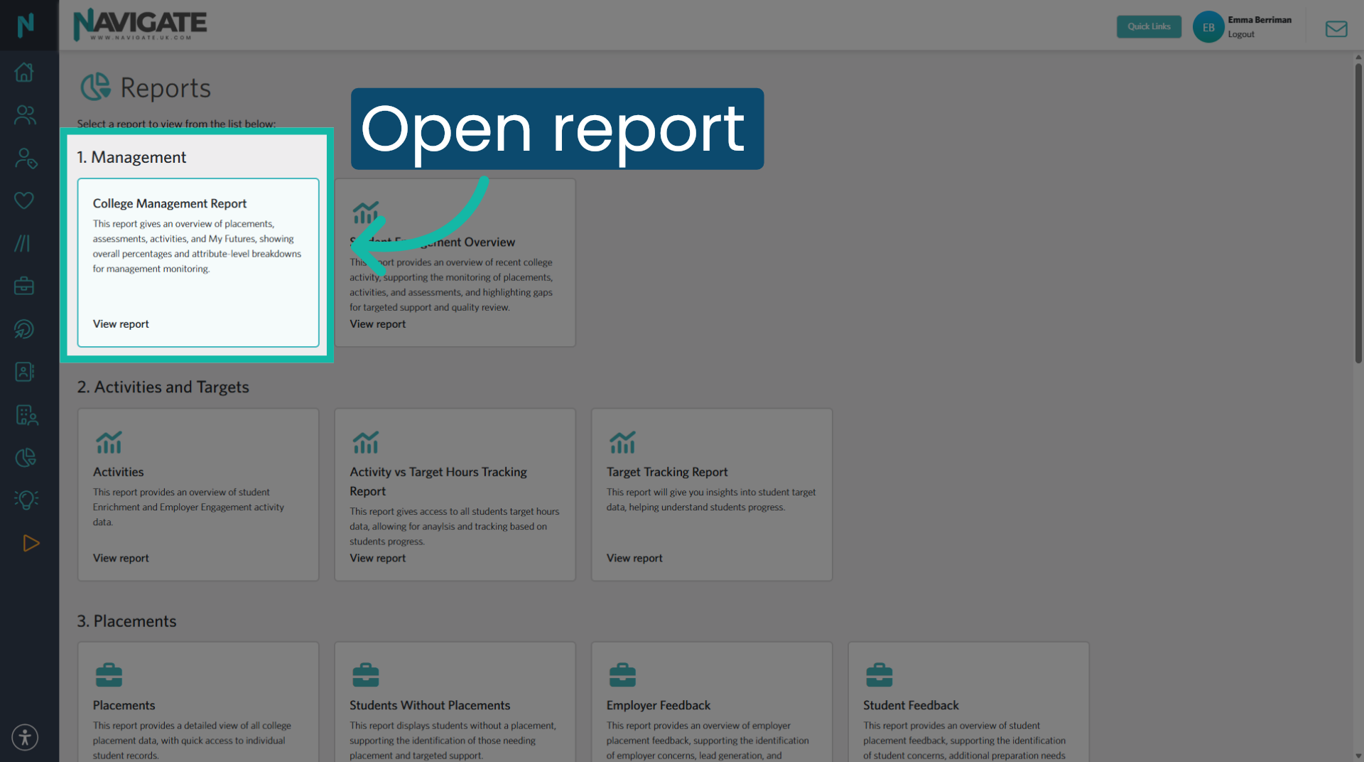 Select the College management report