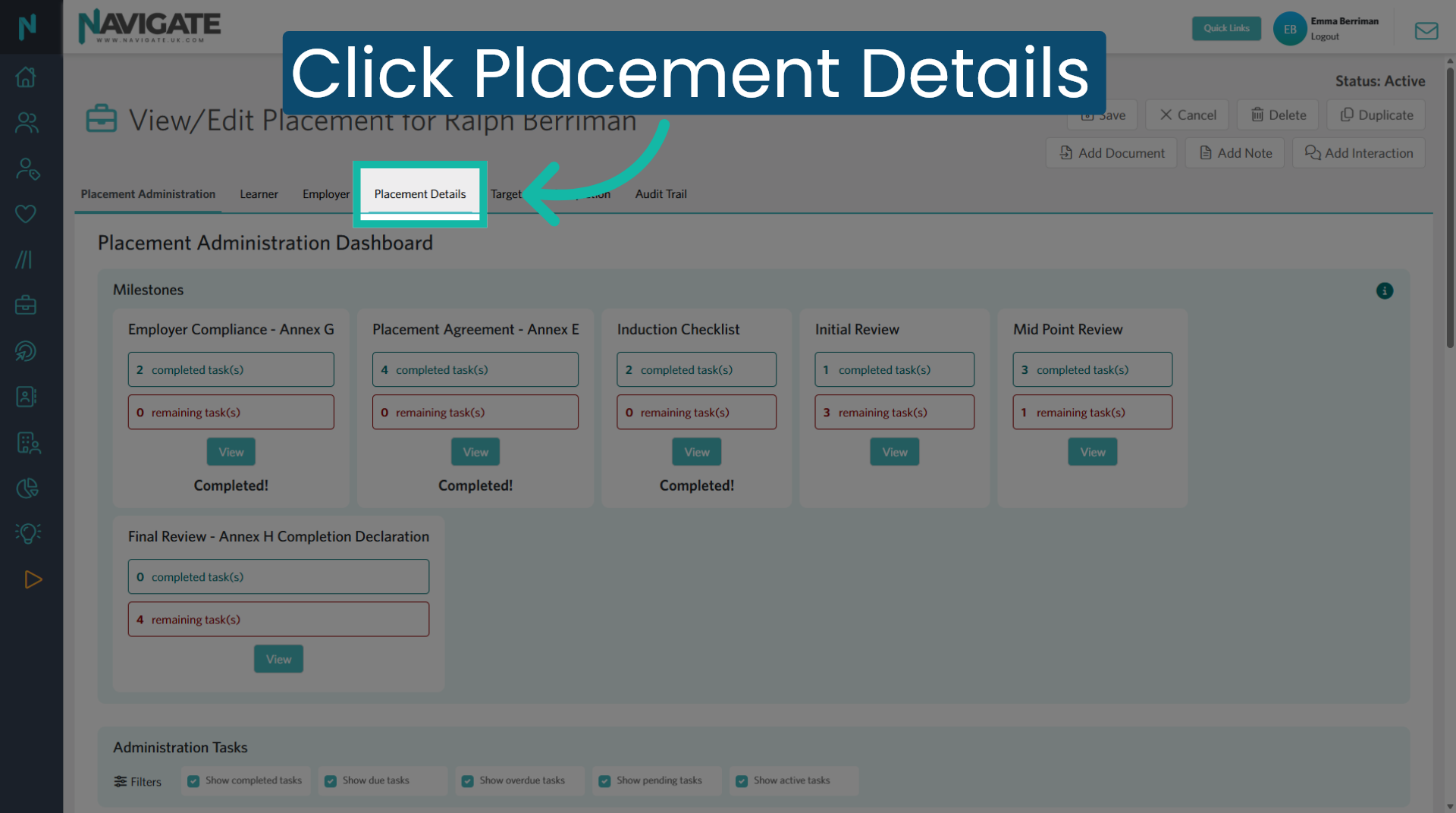 Open Placement Details tab