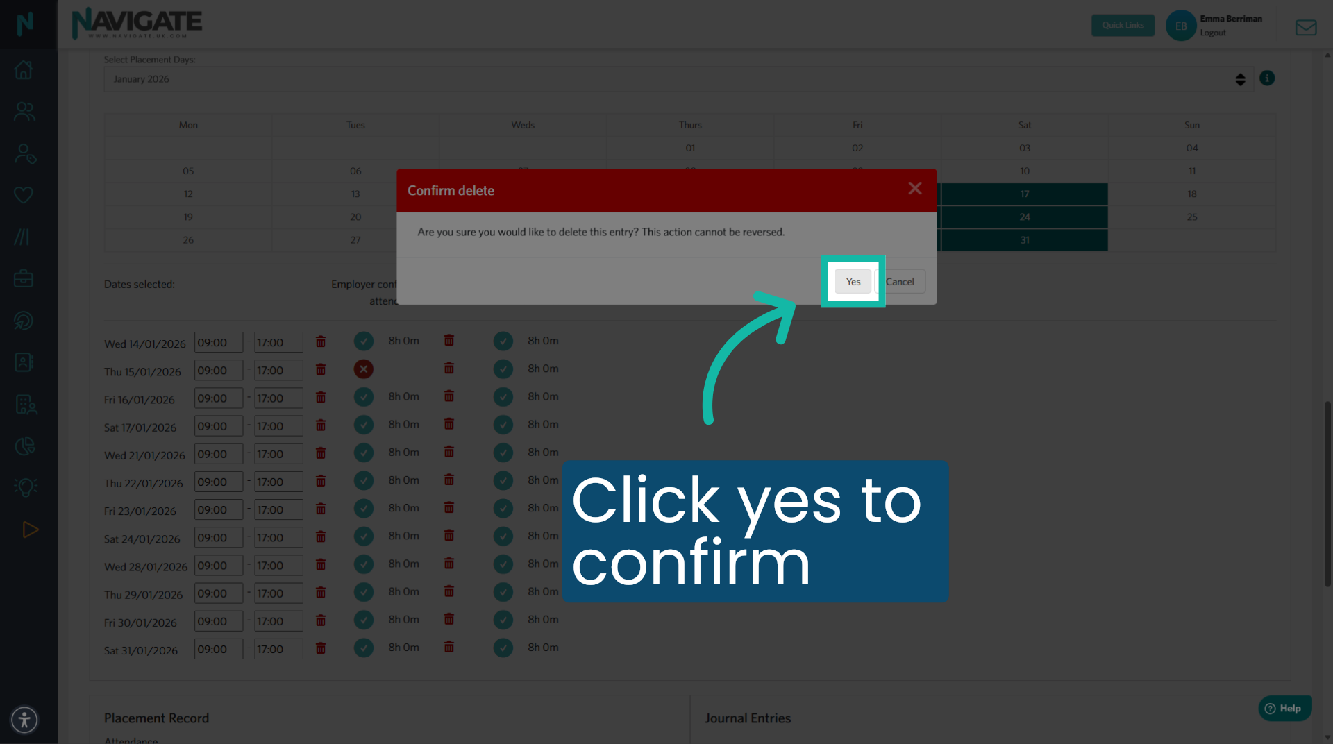 Click yes to confirm