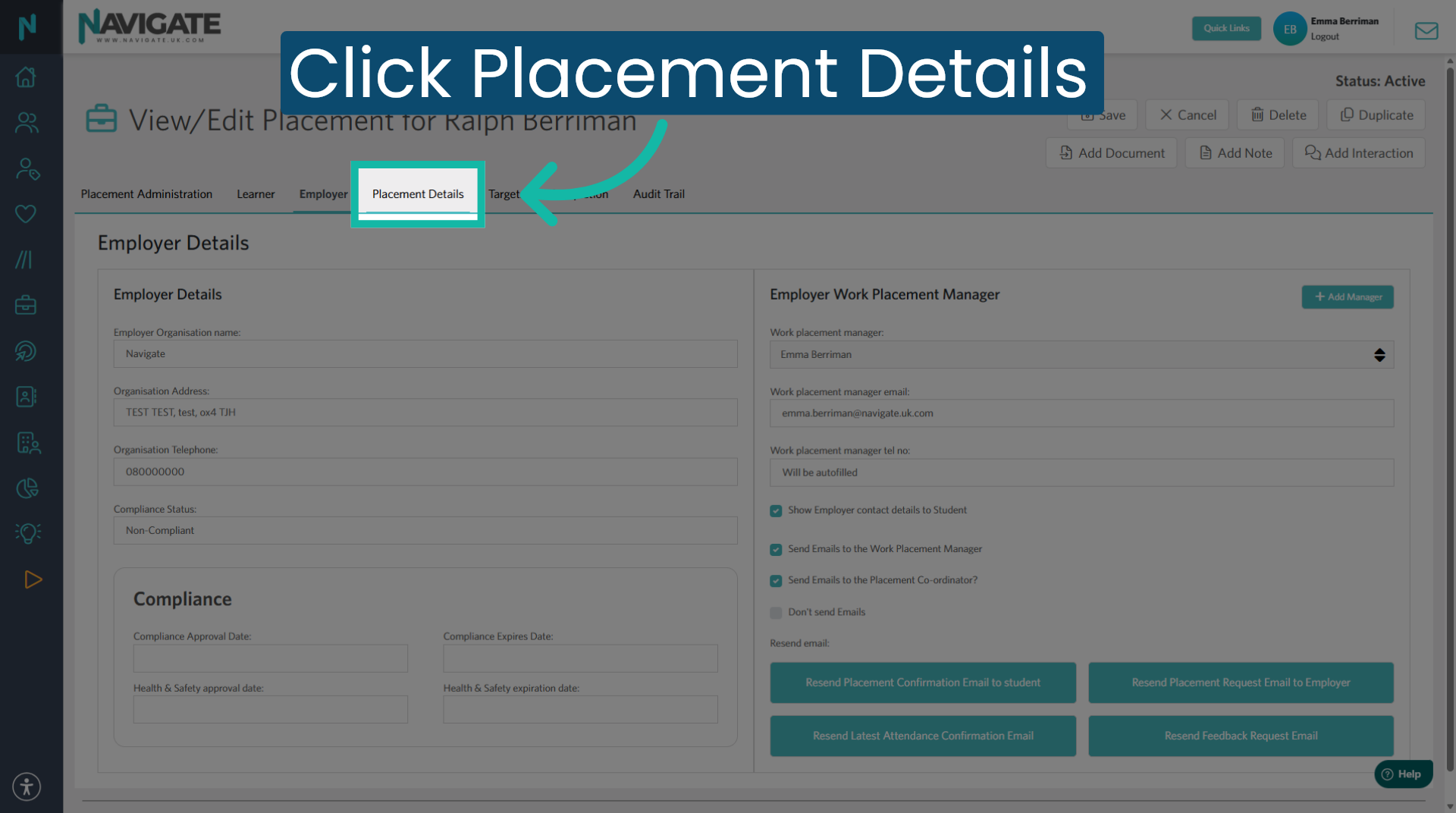 Return to Placement Details