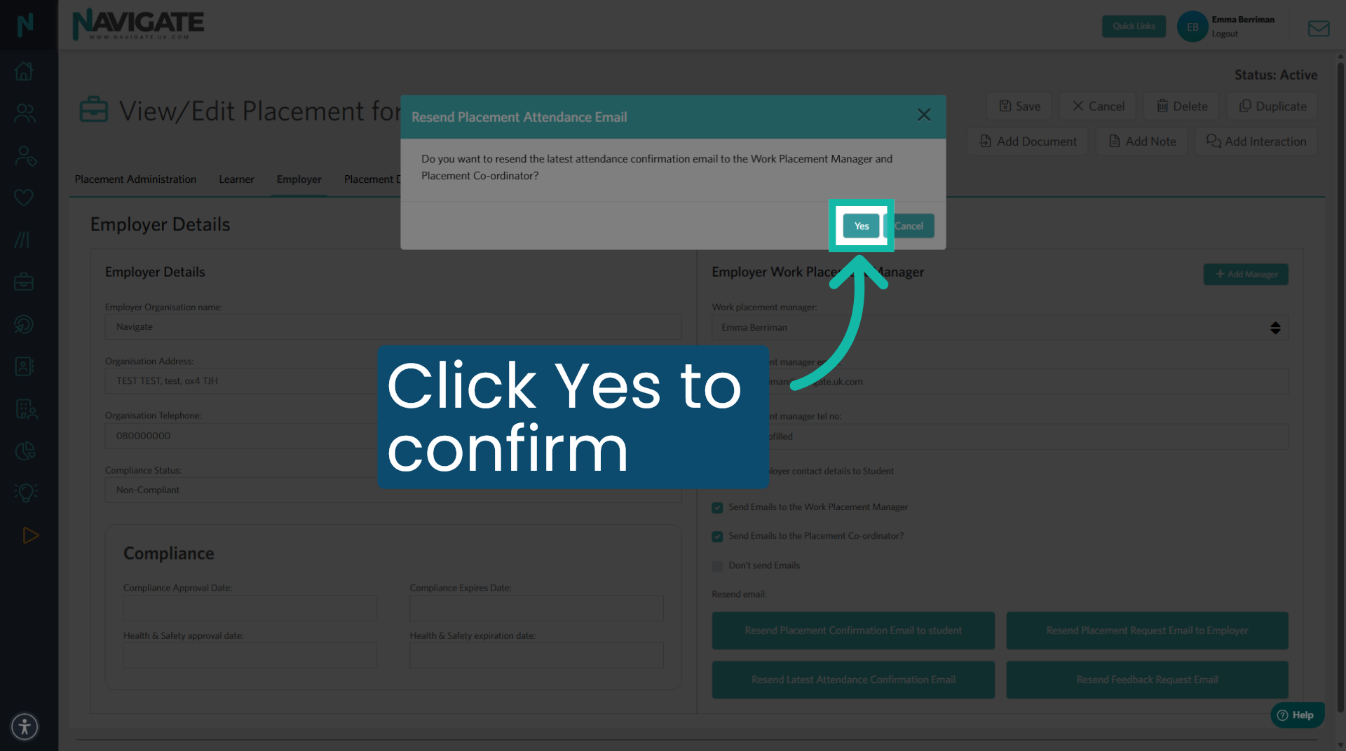 Confirm Resend Action