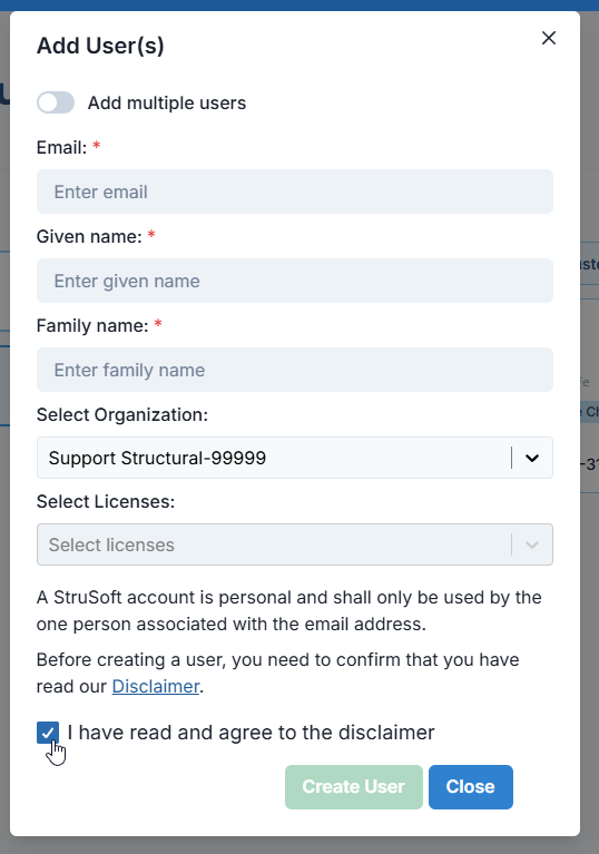 Add User window