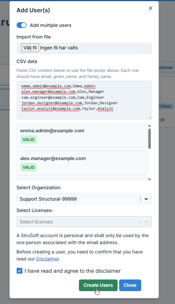 Add multiple users via CSV