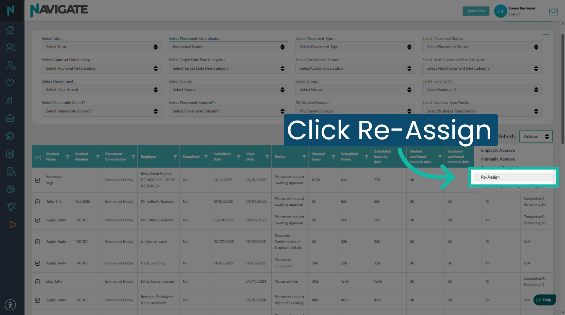 Select Reassign Option