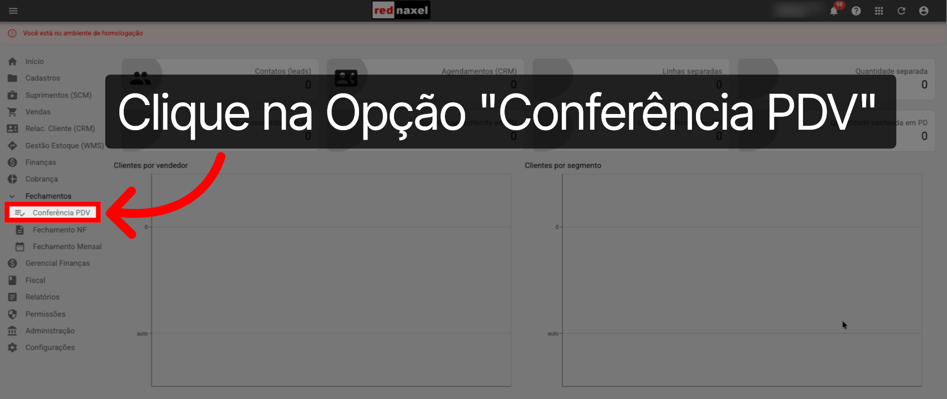 Tela Inicial >>> Sub Menu >>> Opção >>> 'Conferência PDV':