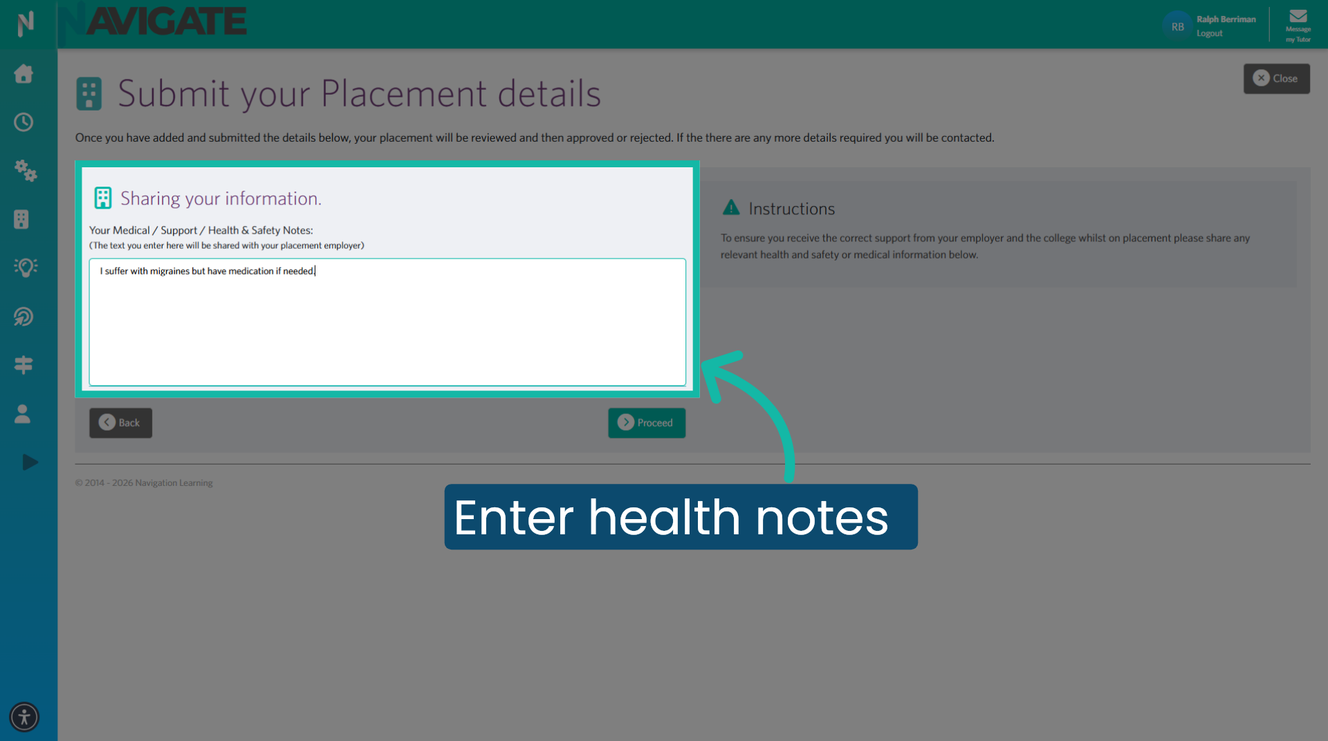 Enter Health Information