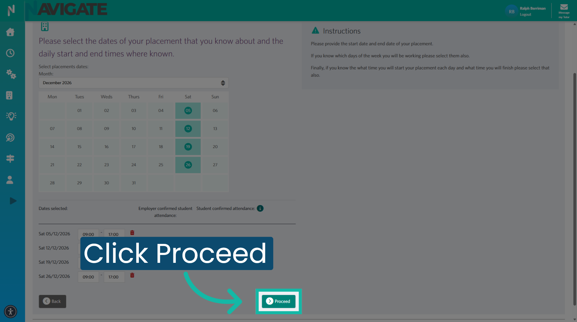 Proceed after Date Selection