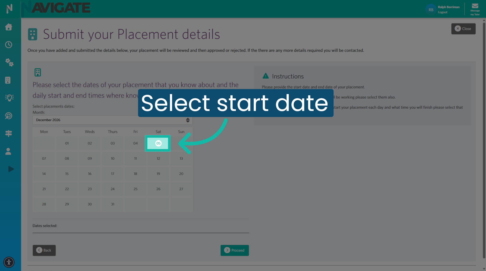 Select your placement start date 