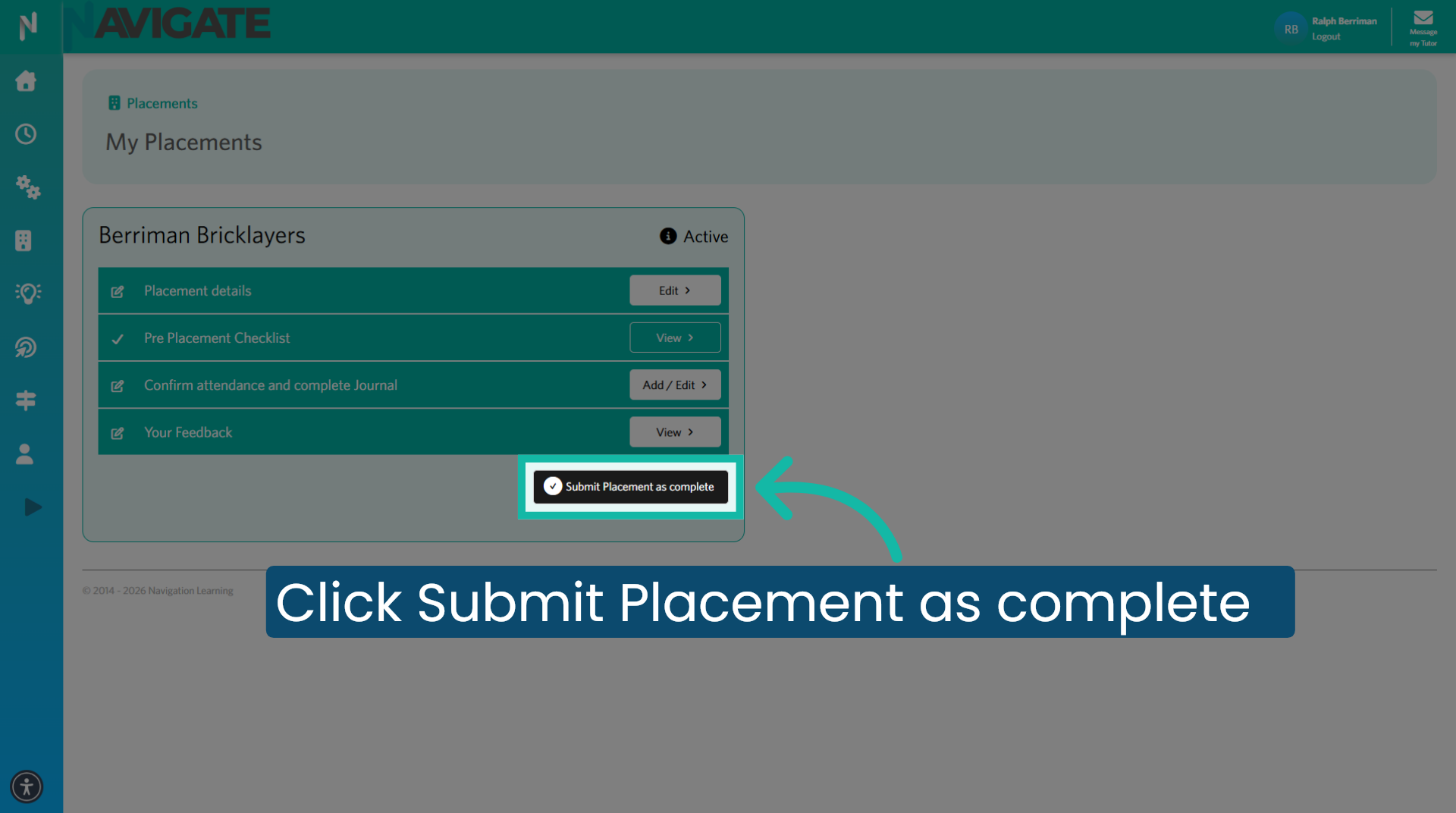 Click Submit Placement as complete