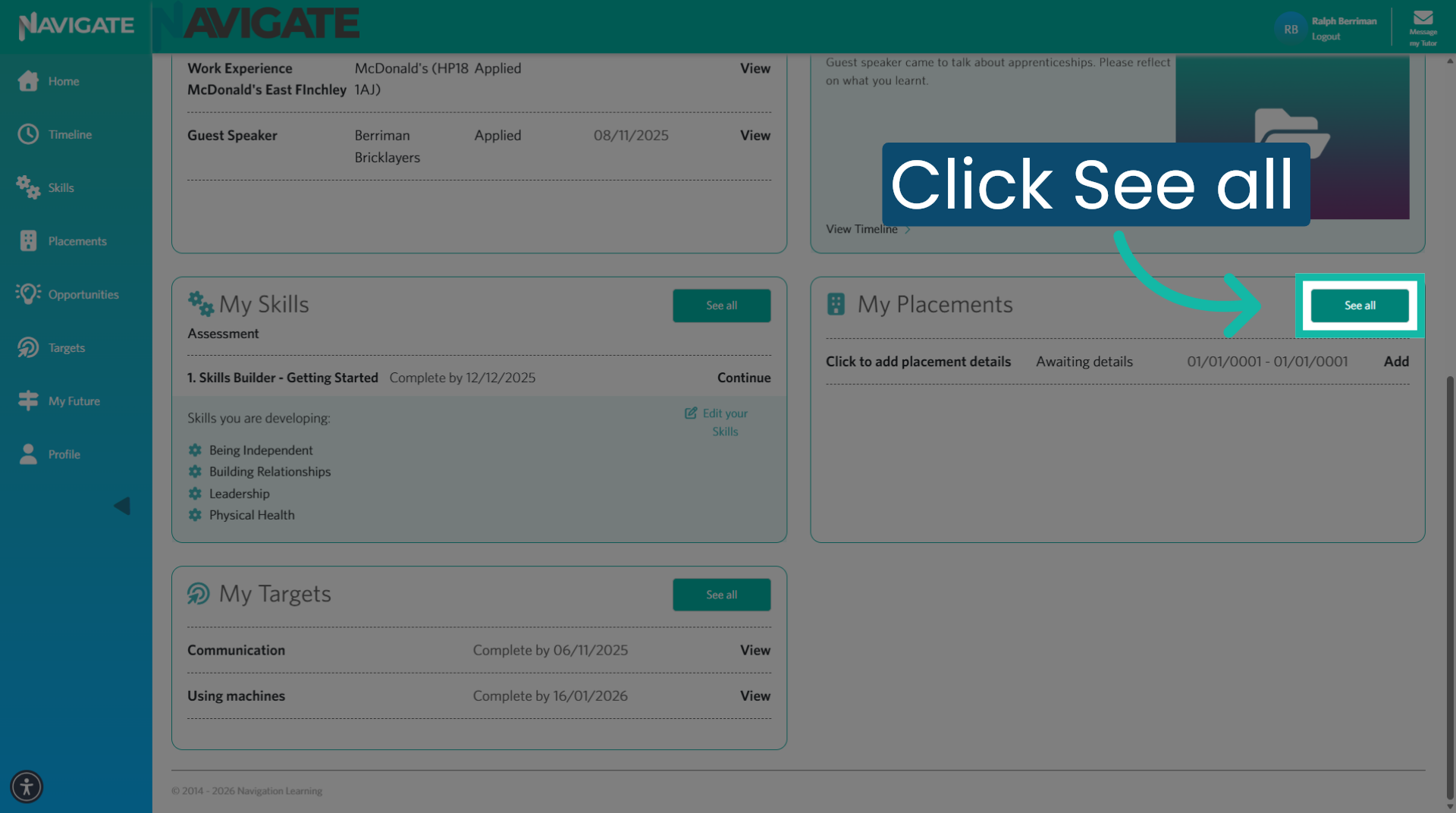 Click into the Placement module