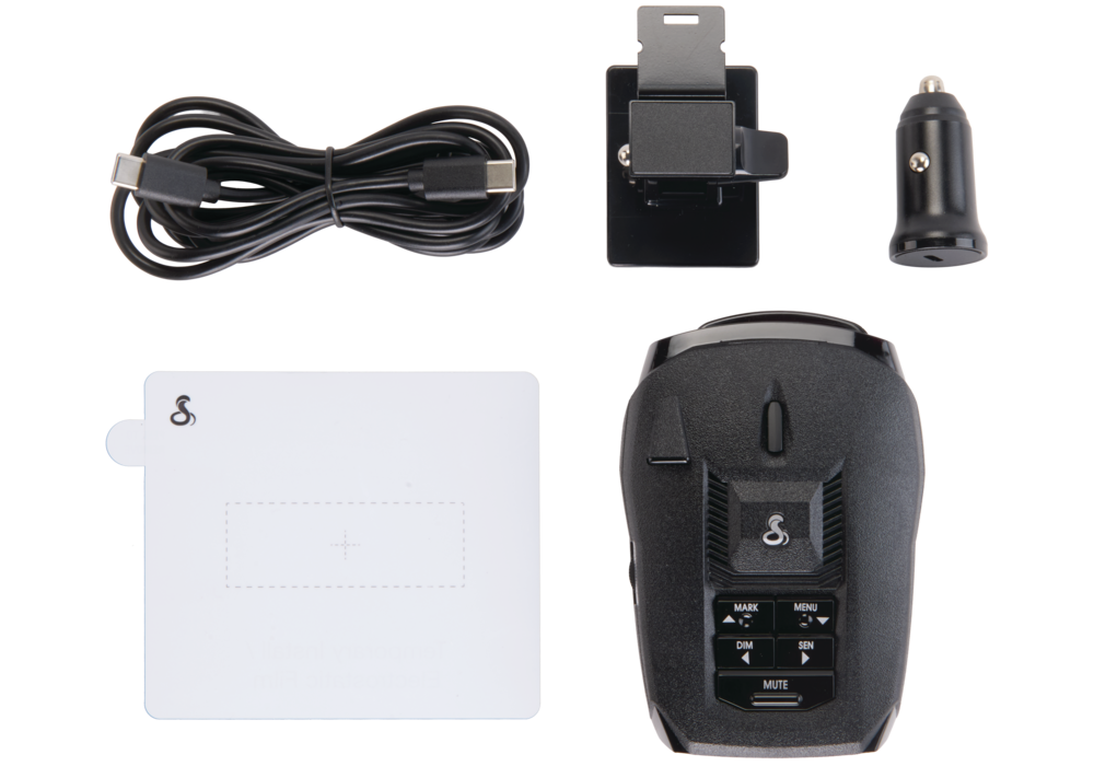 RAD490i radar detector, straight power cord, and EZ Mag Mount