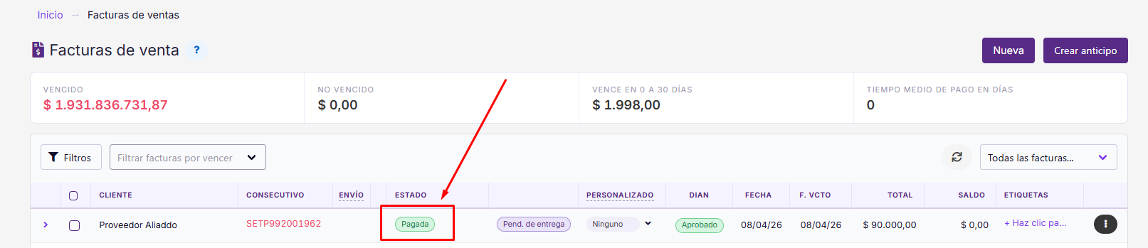 Factura de venta pagada