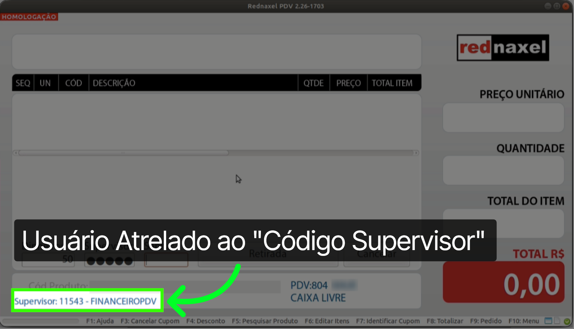 PDV >>> Tela Retirada/Suprimento >>> 'Informação Supervisor':