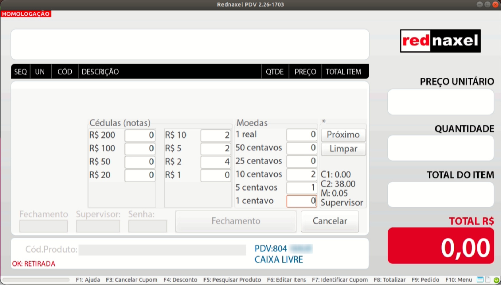 PDV >>> Tela Fechamento >>> Etapa >>> Supervisor:
