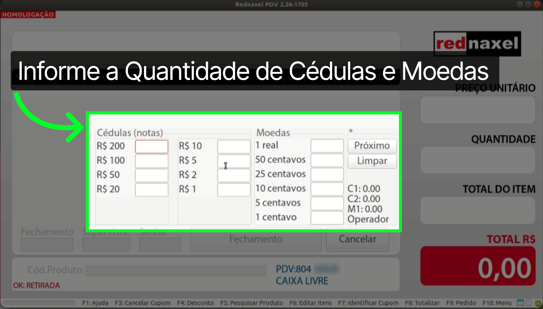 PDV >>> Tela Fechamento >>> Etapa >>> 'Operador':
