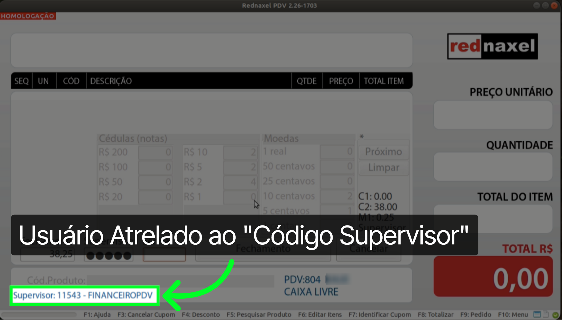 PDV >>> Tela Fechamento >>> Etapa >>> Supervisor >>> 'Informação Supervisor':