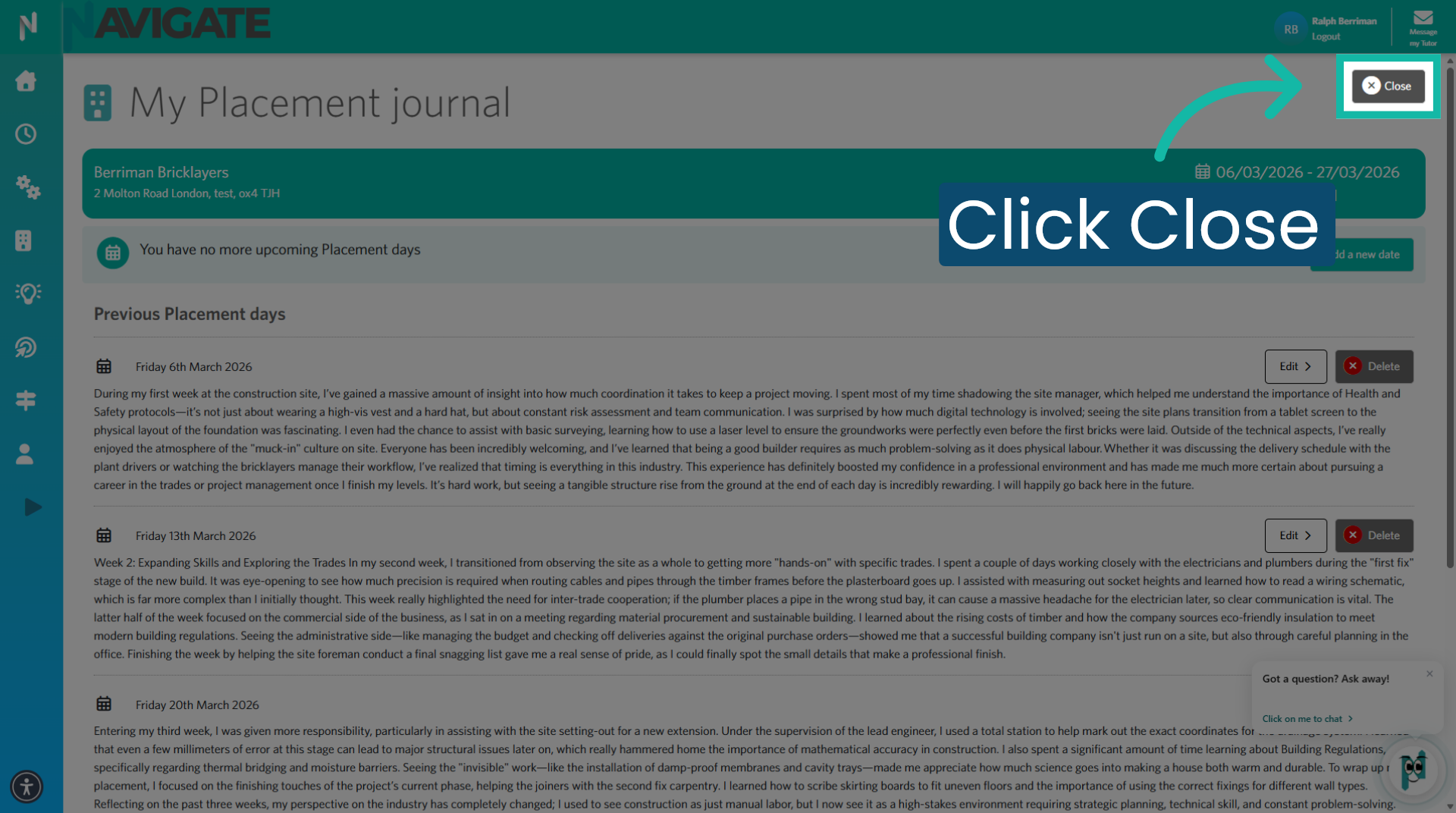 Close Placement Journal