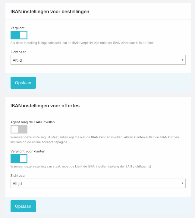 Overzicht van het IBAN-blok in de flow-instellingen
