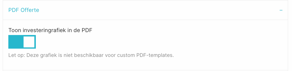 De PDF-offerte-instelling met de toggle voor de investeringsgrafiek