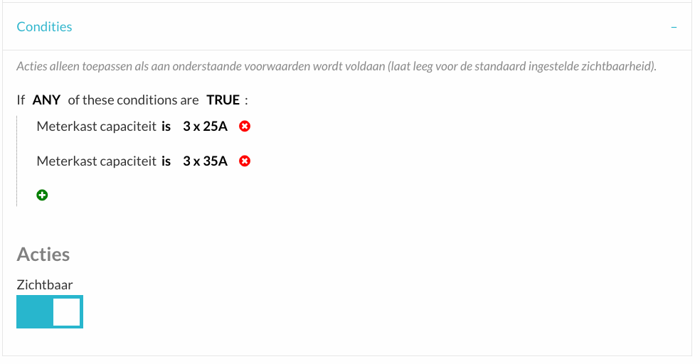 Voorbeeld van een conditie met meerdere meterkastcapaciteiten via ANY