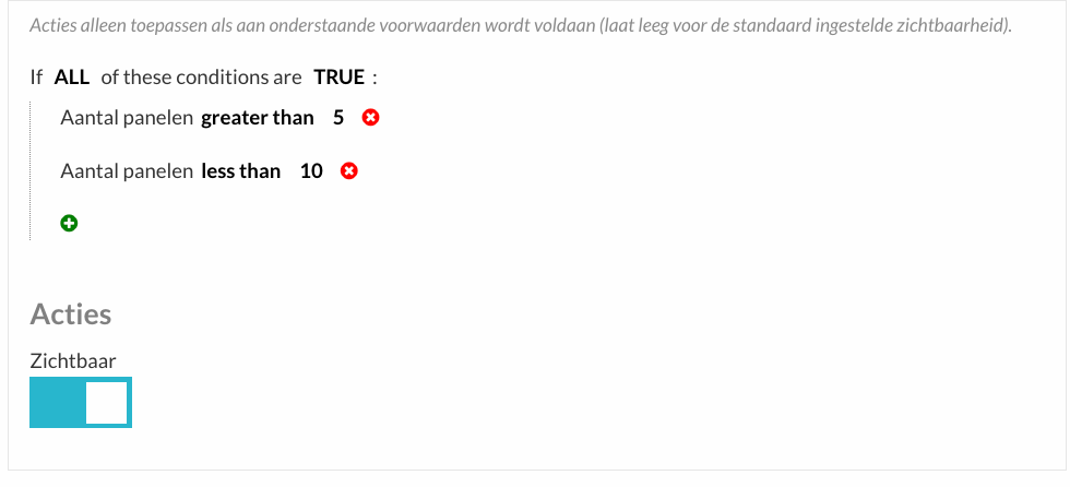Voorbeeld van een conditie op aantal panelen tussen 5 en 10