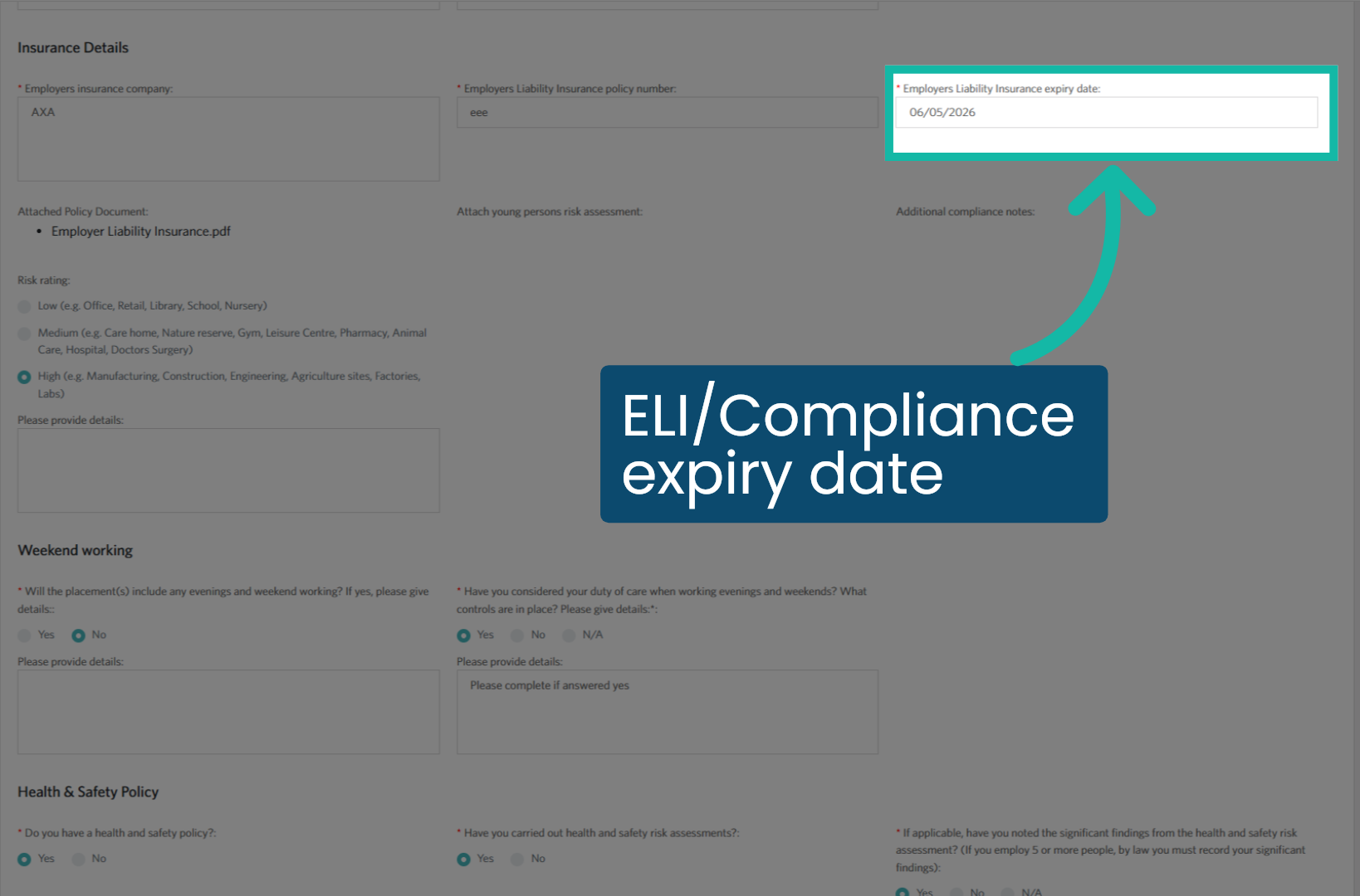 Note the ELI/compliance expiry date
