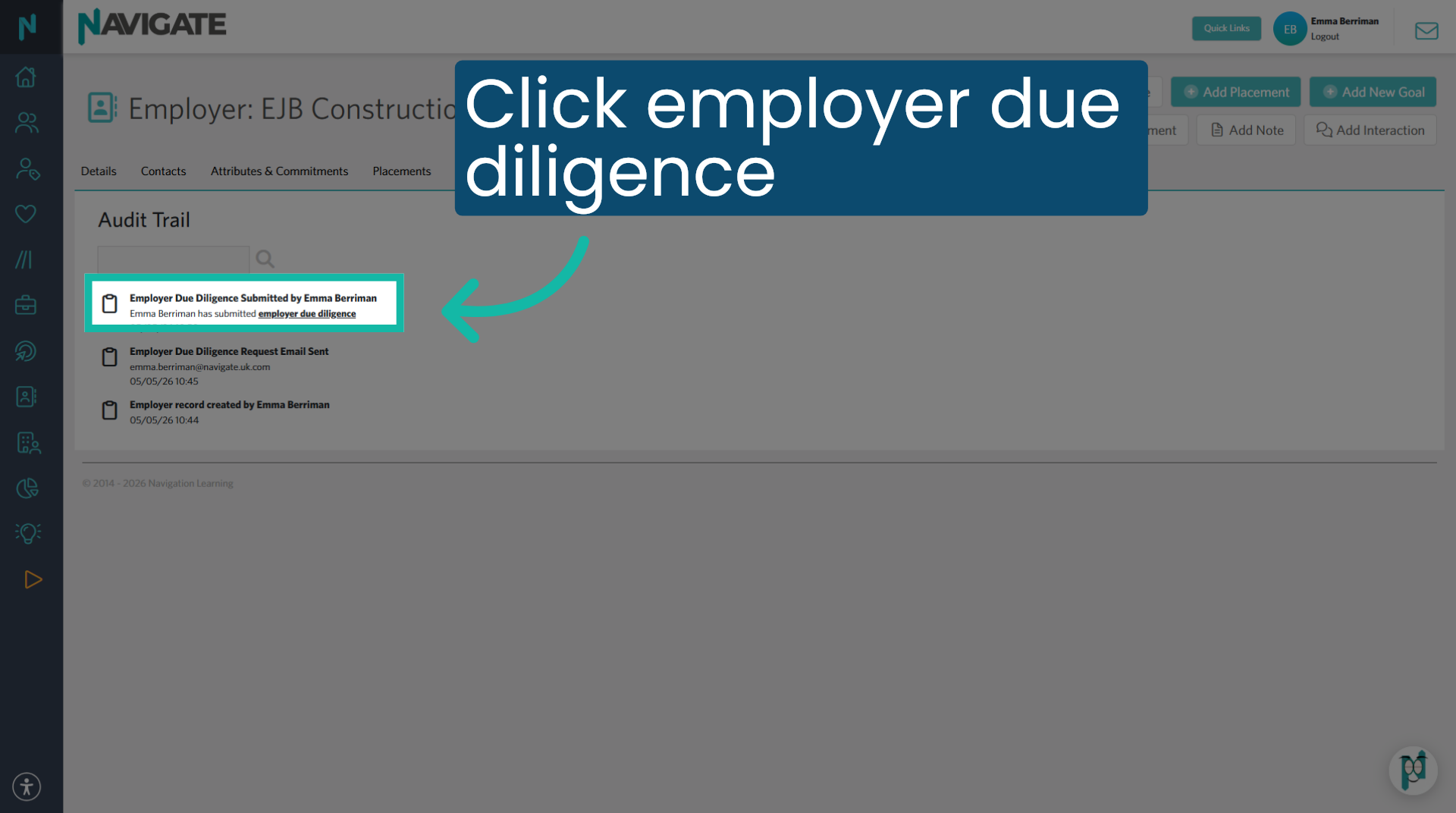 Click 'employer due diligence' form