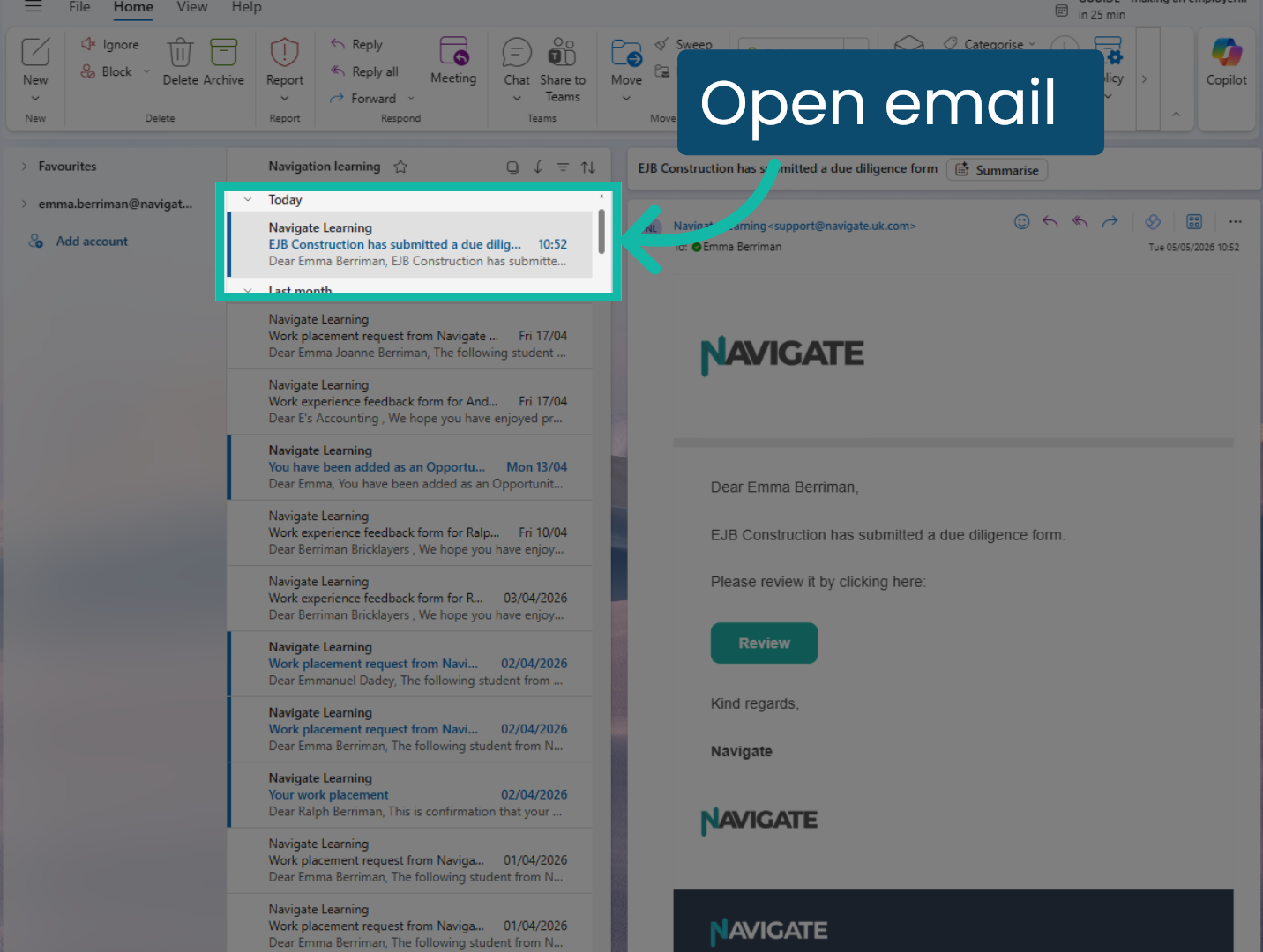 Email notification when Due Diligence returned