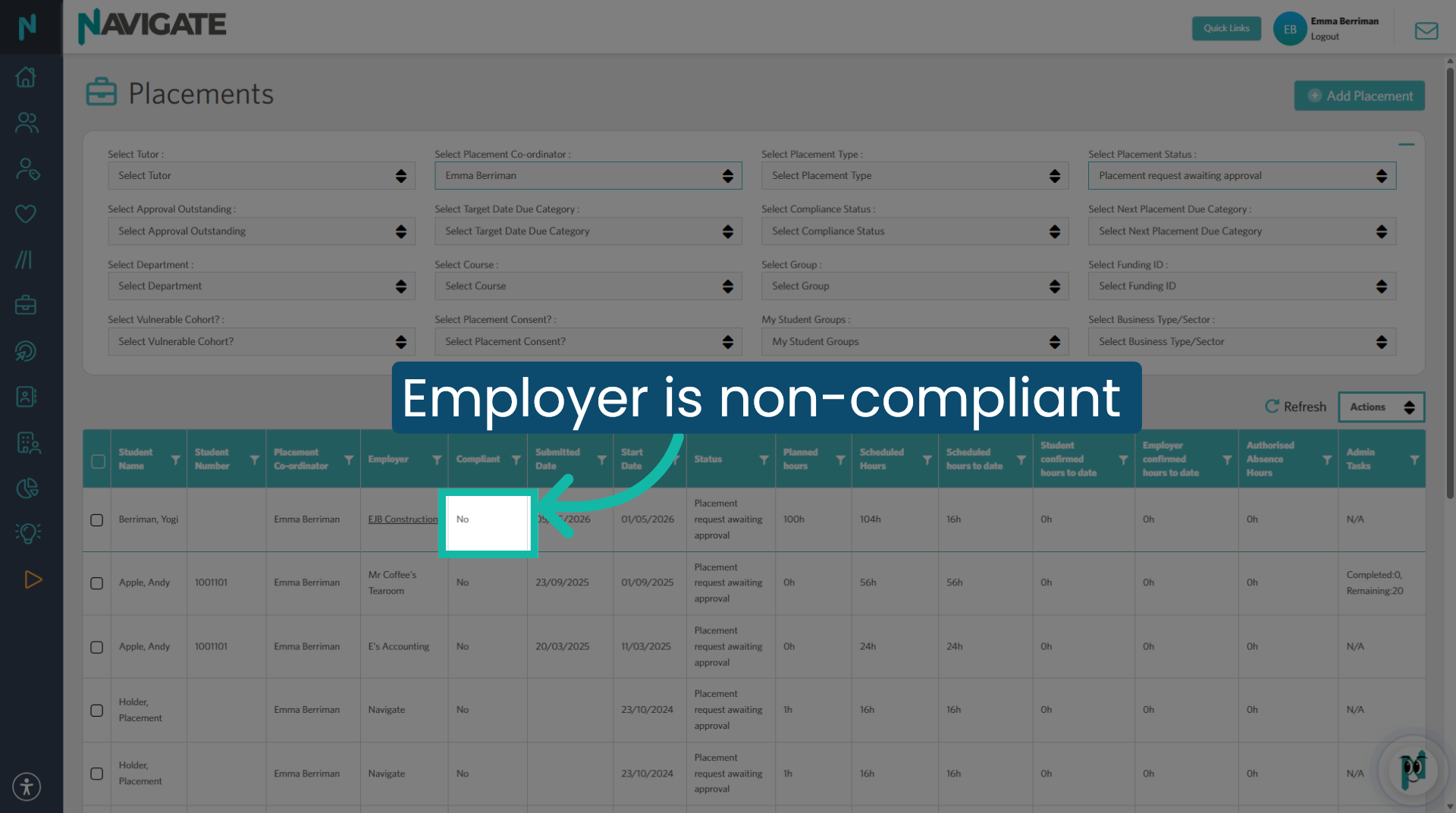 View the compliance status