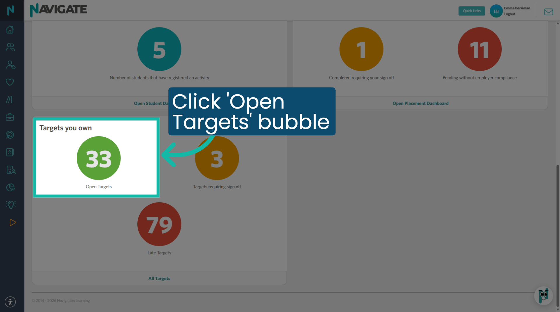 Click 'Open Targets' bubble