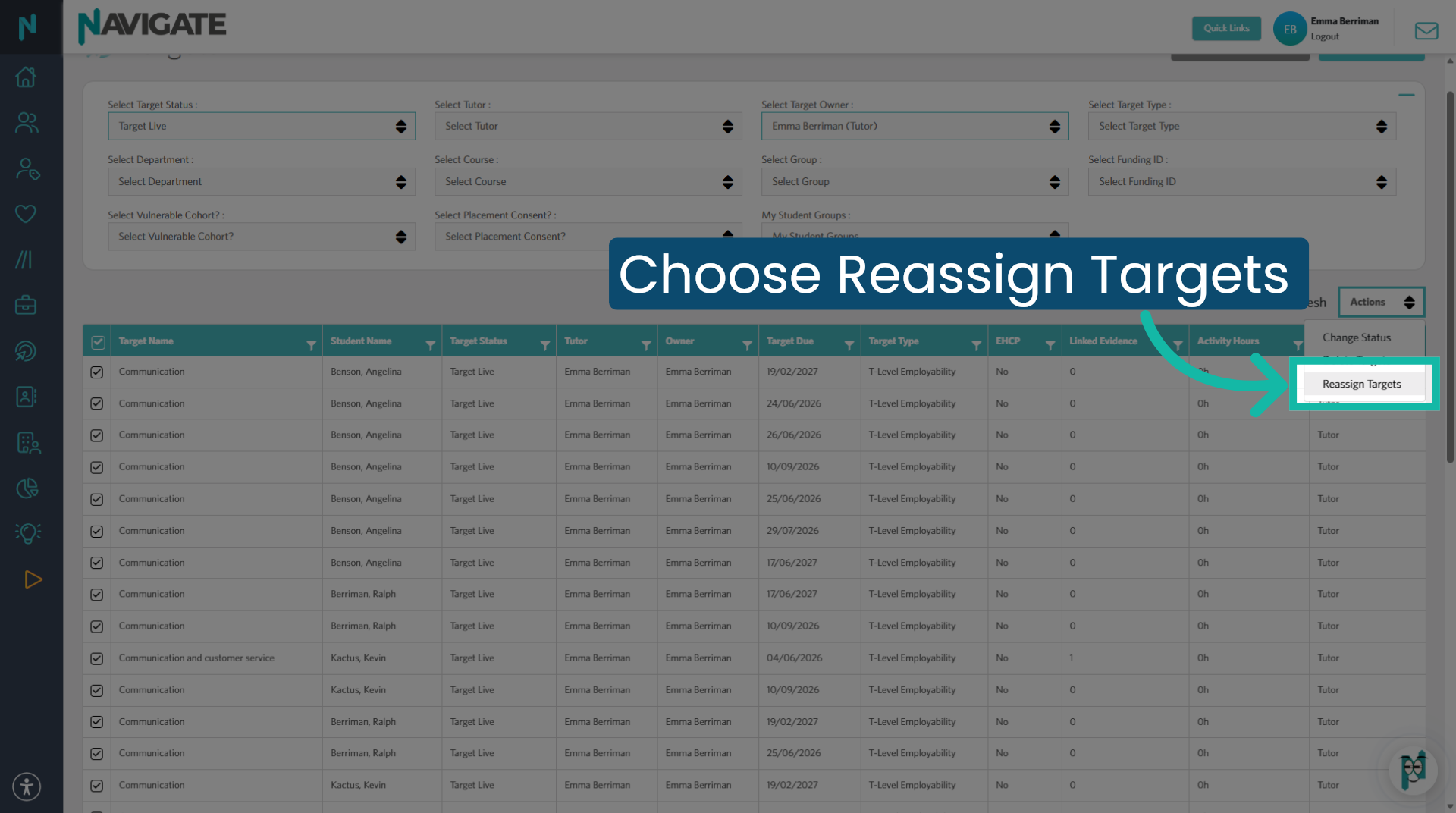 Select Reassign Targets