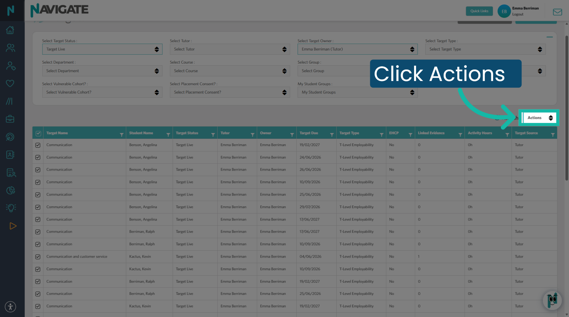 Access Actions Menu