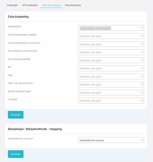 Voorbeeld van een ingevulde Sale data mapping