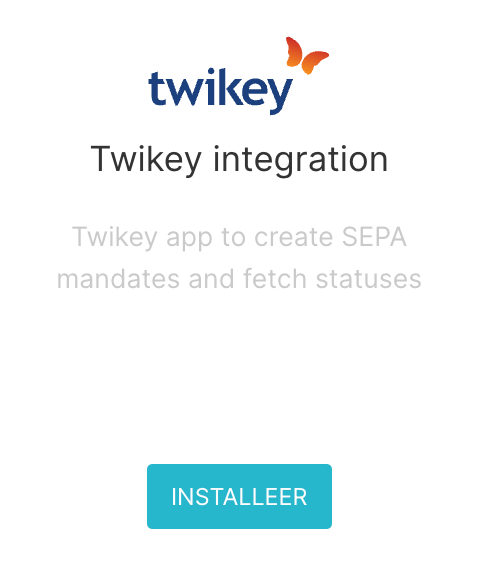 De Twikey-app na installatie, klaar om geconfigureerd te worden
