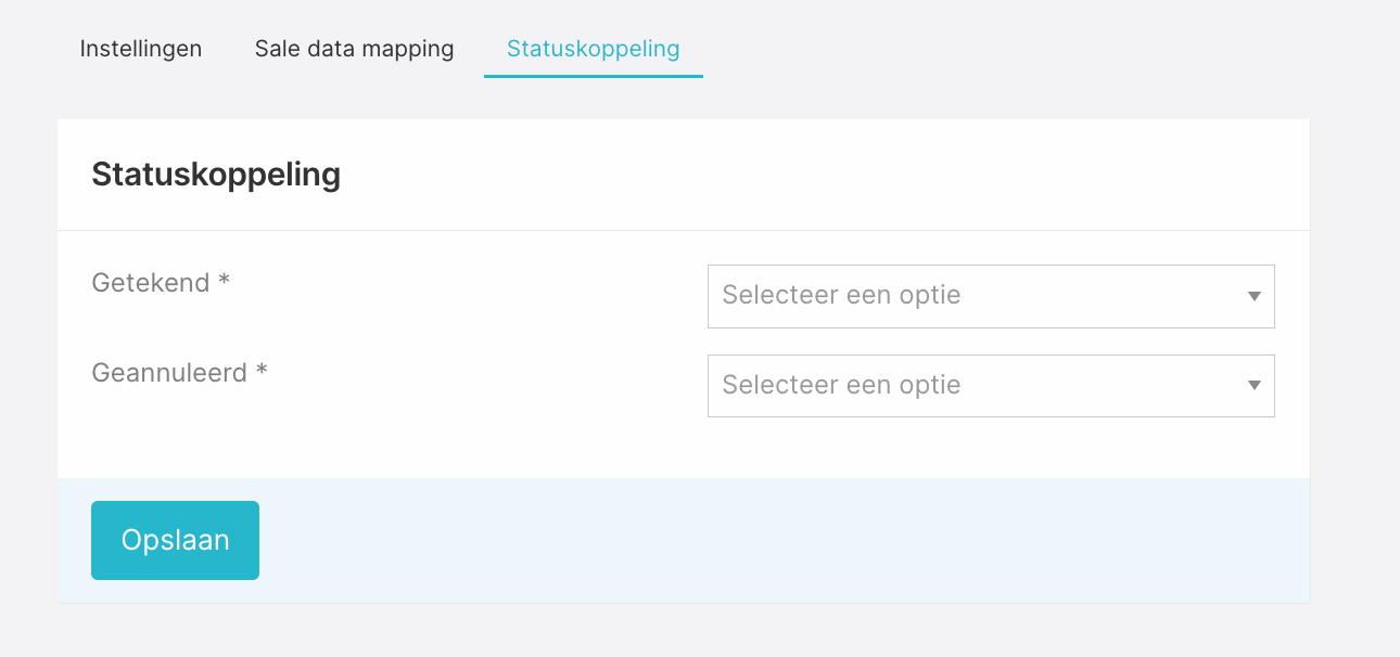 Het Status mapping-scherm waar Twikey-statussen worden gekoppeld aan Salesdock-statussen