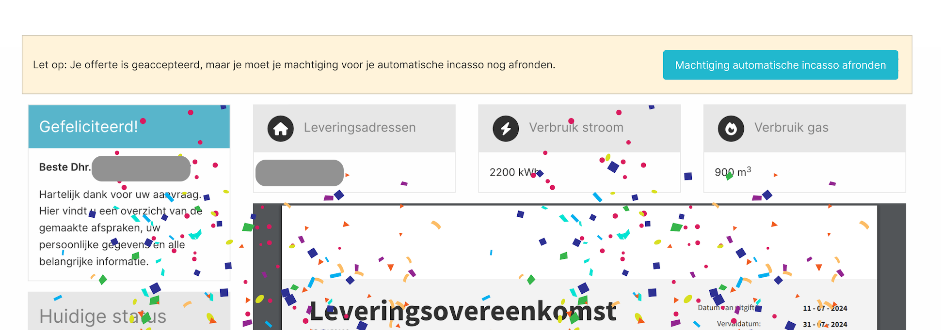 Voorbeeld van de mandaatknop op de offertepagina